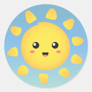 Een schattige en gelukkige zon die helder schijnt ronde sticker