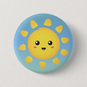 Een schattige en gelukkige zon die helder straalt ronde button 5,7 cm