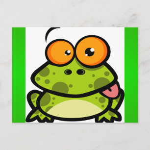 Een schattige en groene gevlekte kikker met oranje briefkaart