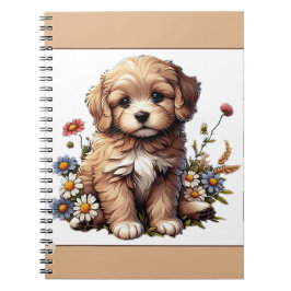 Een schattige en mooie puppy in de wilde bloemen notitieboek