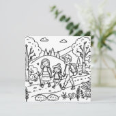 Een schattige familie Wandelen en Camping Kleurpla (Staand voorkant)