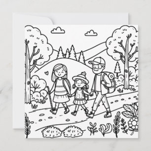 Een schattige familie Wandelen en Camping Kleurpla