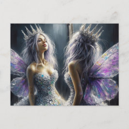 Een schattige fee die in de spiegel kijkt briefkaart