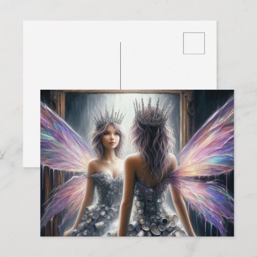 Een schattige fee die in de spiegel kijkt briefkaart (Voorkant / Achterkant)