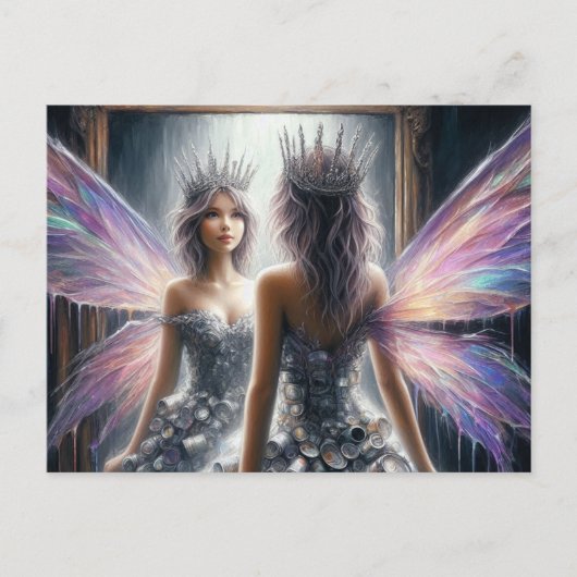 Een schattige fee die in de spiegel kijkt briefkaart (Voorkant)