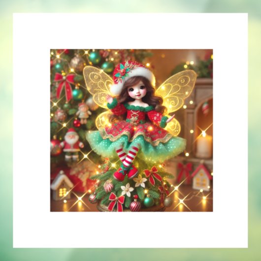 Een schattige fee op kerstboom kleurrijk ontwerp raamsticker (Vel 3)