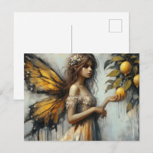 Een schattige fee plukken citroenen briefkaart (Voorkant / Achterkant)