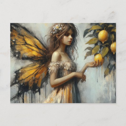 Een schattige fee plukken citroenen briefkaart (Voorkant)