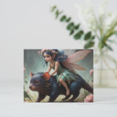 Een schattige fee rijdt op een Tasmaanse Duivel fa Briefkaart (Staand voorkant)