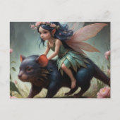 Een schattige fee rijdt op een Tasmaanse Duivel fa Briefkaart (Voorkant)