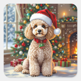 Een Schattige Feestelijke Poodle Kerst  Vierkante Sticker