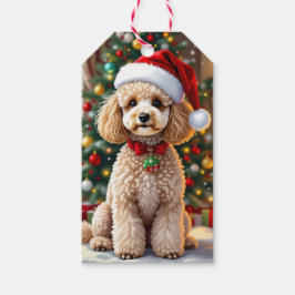 Een Schattige Feestelijke Poodle Kerstmis   Cadeaulabel