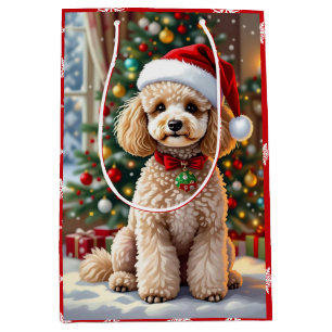 Een Schattige Festieve Poodle Kerst Medium Cadeauzakje