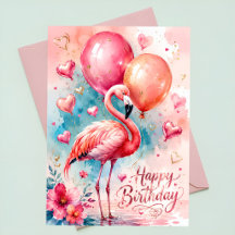Een schattige flamingo met ballonnen hart verjaard