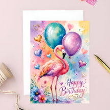 Een schattige flamingo met ballonnen hart verjaard