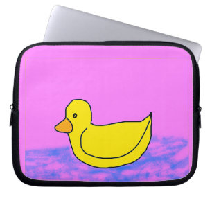 een schattige gele eend op roze Electronics Bag Laptop Sleeve