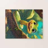 Een schattige glimlach cartoon slang in een boom legpuzzel (Horizontaal)