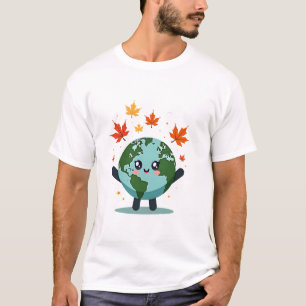 Een Schattige, glimlachend aardekarakter omringd d T-shirt
