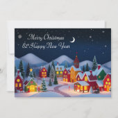 Een Schattige grillig kerstdorp bij nacht Feestdagenkaart (Voorkant)