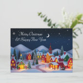 Een Schattige grillig kerstdorp bij nacht Feestdagenkaart (Staand voorkant)