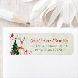 Een schattige groene kerstboomrendiertje met een m etiket