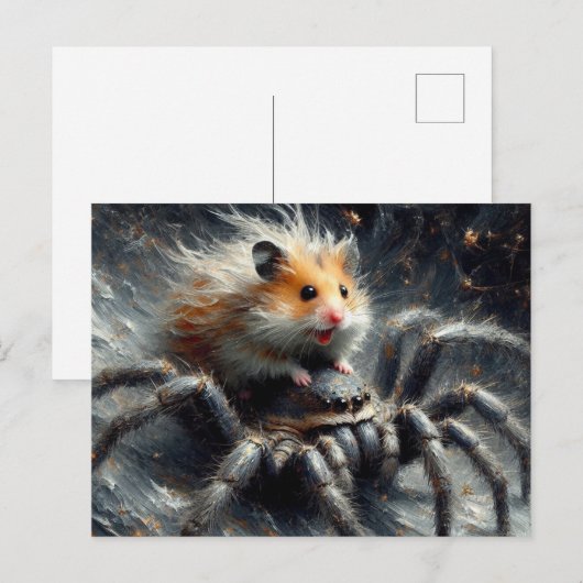 Een schattige hamster die op een reuzenspin rijdt briefkaart (Voorkant / Achterkant)