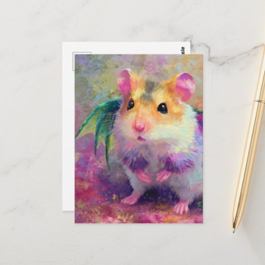Een schattige hamsterdraak briefkaart (Voorkant / Achterkant in situ)
