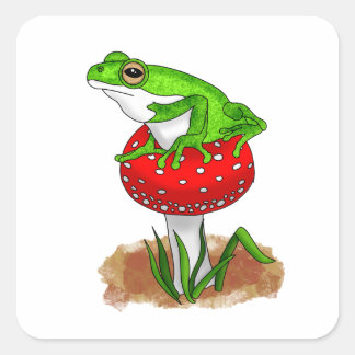 Een schattige Hand getrokken kikker op een grillig Vierkante Sticker