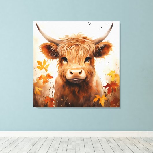 Een Schattige Highland Koe Series Design 1 Canvas Afdruk (Insitu (Houten vloer))