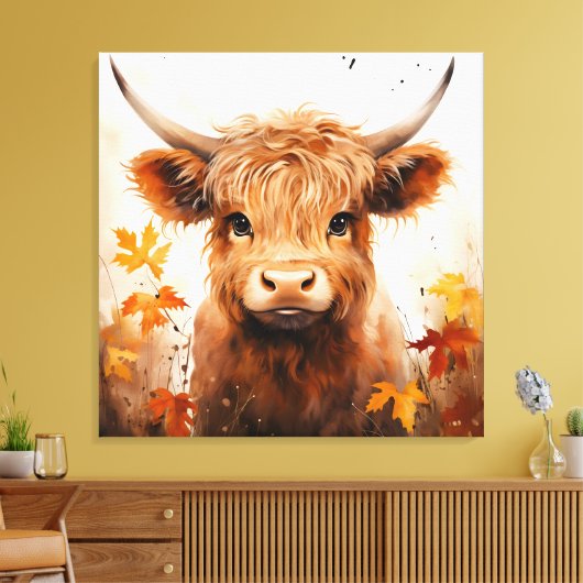 Een Schattige Highland Koe Series Design 1 Canvas Afdruk (Insitu (Woonkamer))