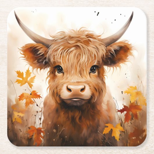 Een Schattige Highland Koe Series Design 1 Kartonnen Onderzetters (Voorkant)