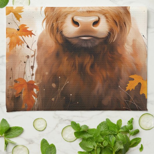 Een Schattige Highland Koe Series Design 1 Theedoek (Gevouwen)