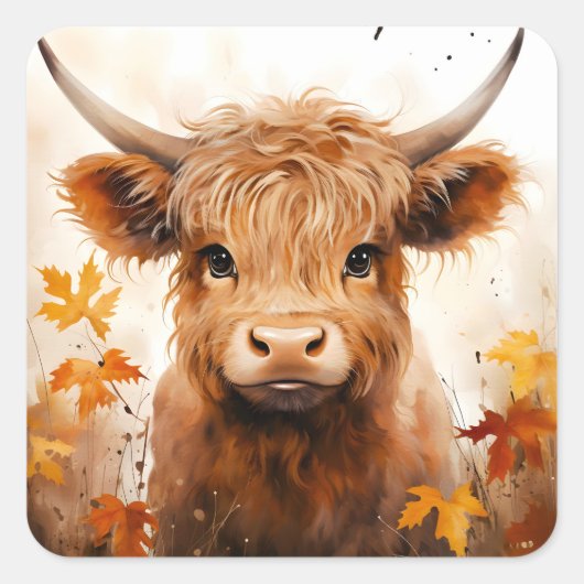 Een Schattige Highland Koe Series Design 1 Vierkante Sticker (Voorkant)