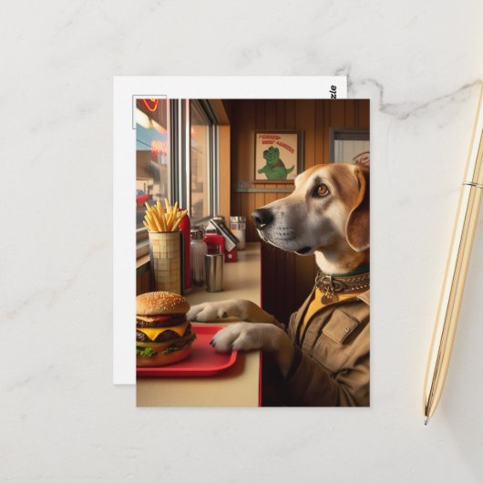 Een schattige hond bij het Diner Briefkaart (Voorkant / Achterkant in situ)
