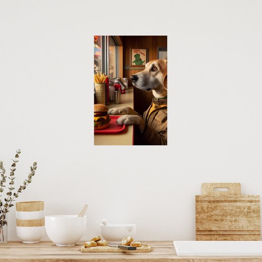 Een schattige hond bij het Diner Poster (Keuken)