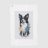 Een schattige hond Border Collie Golfhanddoek (Voorkant)