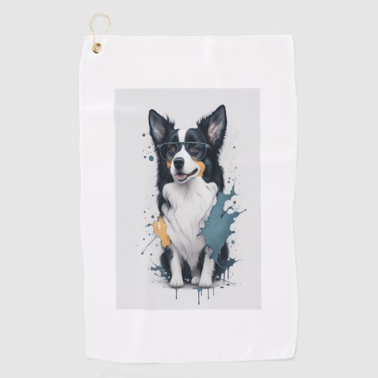 Een schattige hond Border Collie Golfhanddoek (Voorkant)