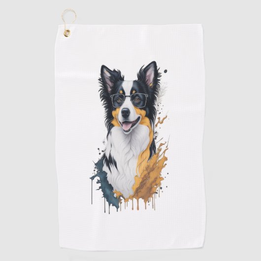 Een schattige hond Border Collie Golfhanddoek (Voorkant)