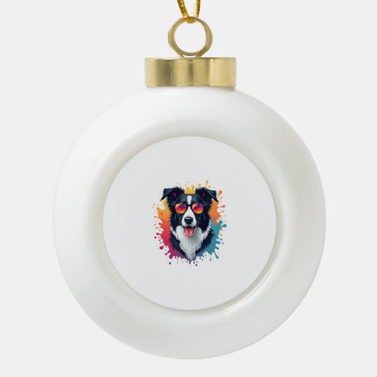 Een schattige hond Border Collie [RB#10009] Keramische Bal Ornament (Voorkant)