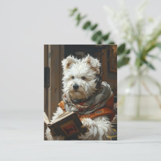 Een Schattige hondje dat een boek leest Briefkaart (Staand voorkant)