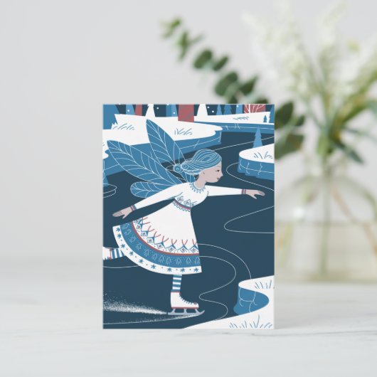 Een schattige ijsschaatsfee met blauwe vleugels briefkaart (Staand voorkant)