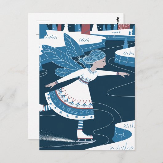Een schattige ijsschaatsfee met blauwe vleugels briefkaart (Voorkant / Achterkant)