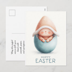 een schattige kabouter die uit een kleurvol paasei feestdagenkaart