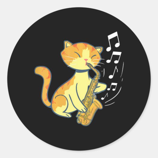 Een schattige kat die de Saxophone speelt Ronde Sticker (Voorkant)