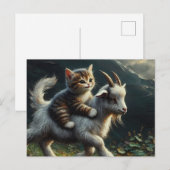 Een schattige kat die op een geit rijdt briefkaart (Voorkant / Achterkant)