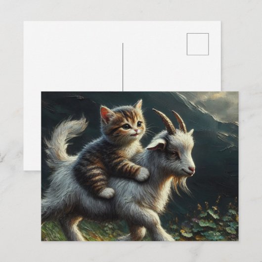 Een schattige kat die op een geit rijdt briefkaart (Voorkant / Achterkant)