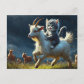 Een schattige kat die op een geit rijdt briefkaart (Voorkant)