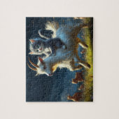 Een schattige kat die op een geit rijdt legpuzzel (Verticaal)