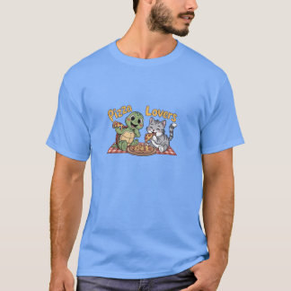 Een schattige kat en schildpad eten graag pizza t-shirt