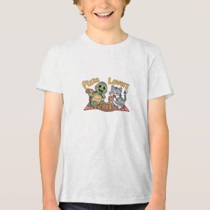 Een schattige kat en schildpad eten graag pizza Tri-Blend shirt